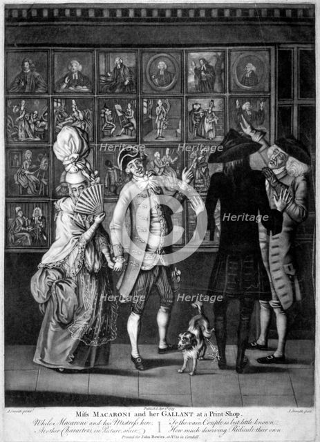 'Miss Macaroni and her gallant at a print shop', 1773. Artist: John Raphael Smith