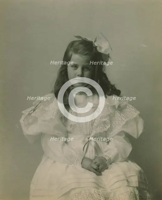 Miss Martha Cameron, three-quarter length portrait, seated, facing front, between 1890 and 1910. Creator: Frances Benjamin Johnston.