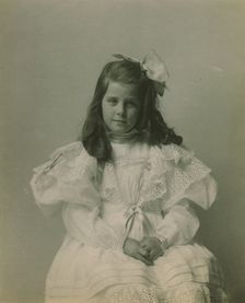 Miss Martha Cameron, three-quarter length portrait, seated, facing front, between 1890 and 1910. Creator: Frances Benjamin Johnston