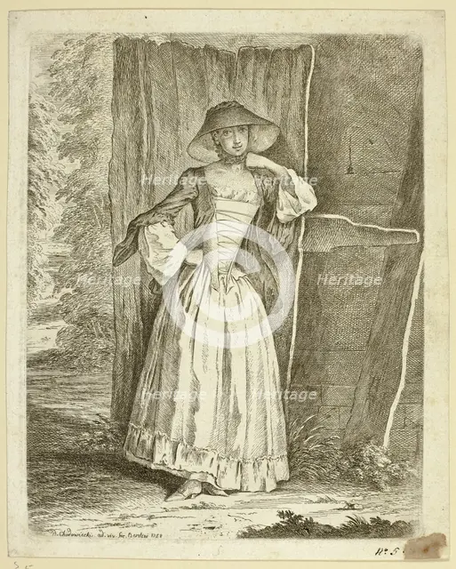 Miss Quantin Standing, 1758. Creator: Daniel Nikolaus Chodowiecki.