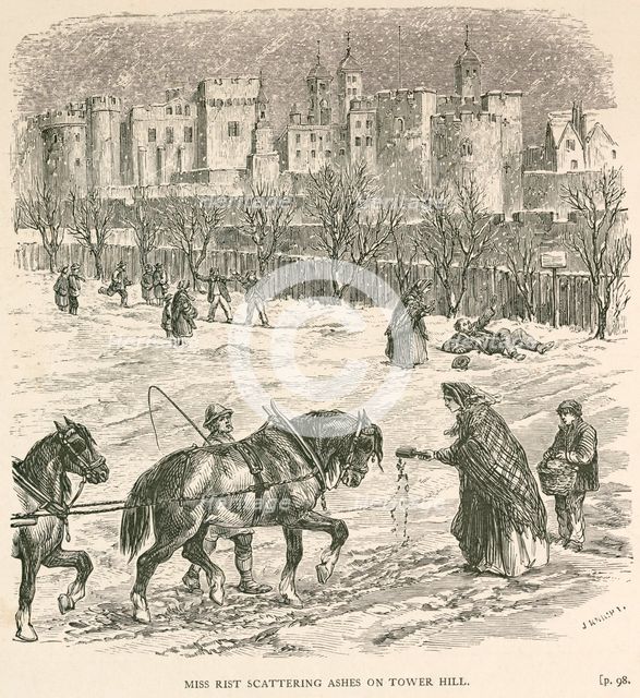 'Miss Rist scattering ashes on Tower Hill', London, c1840. Artist: J Knight.