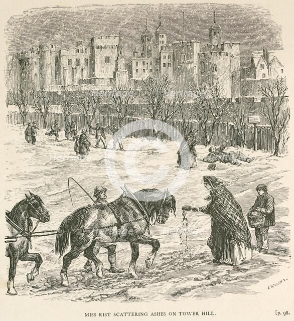 'Miss Rist scattering ashes on Tower Hill', London, c1840. Artist: J Knight.