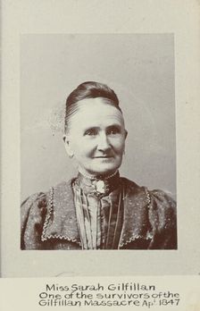 Miss Sarah Gilfillan. One of the survivors of the Gilfillan Massacre Apl 1847, c.1860. Creator: Unknown