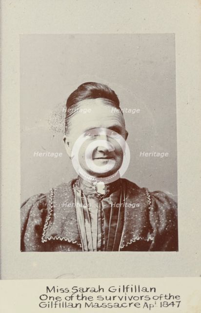 Miss Sarah Gilfillan. One of the survivors of the Gilfillan Massacre Apl 1847,  c.1860. Creator: Unknown.