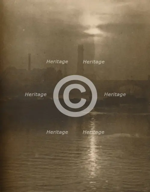'Mists of a London Evening on the Surrey Shore By Waterloo Bridge', c1935. Creator: Huson.