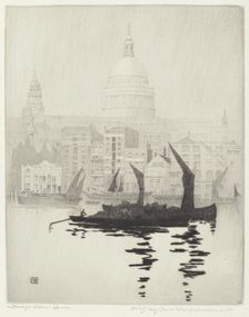 Misty Day, Paul's Wharf, London, c. 1928. Creator: George Elbert Burr