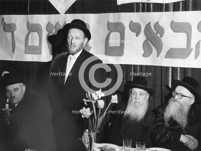 MJ Gross speaking at an Agudist 50th Anniversary dinner, London, 1963. Creator: Unknown.