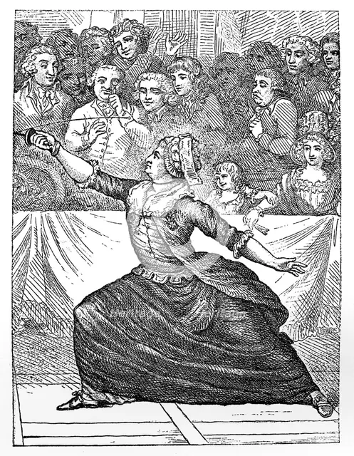 Mlle la Chevaliere d'Eon de Beaumont fencing, 18th century. Artist: Unknown