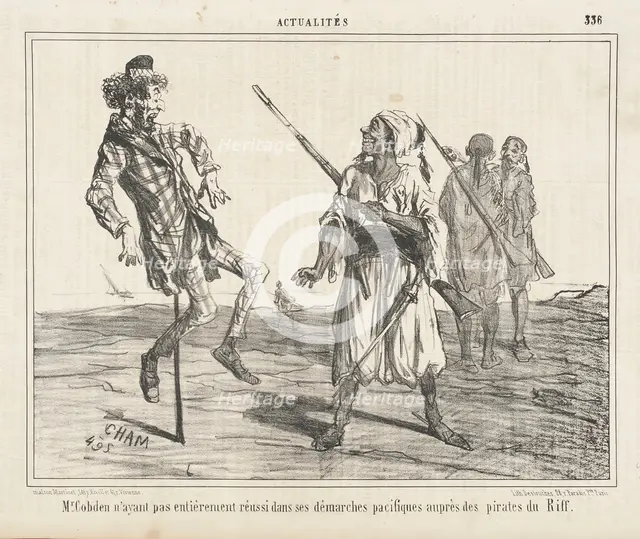 Mr. Cobden n'ayant pas entièrement reussi dans ses démarches pacifiques auprès des pirates..., 1856. Creator: Cham.