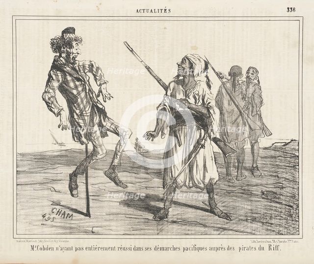 Mr. Cobden n'ayant pas entièrement reussi dans ses démarches pacifiques auprès des pirates..., 1856. Creator: Cham.