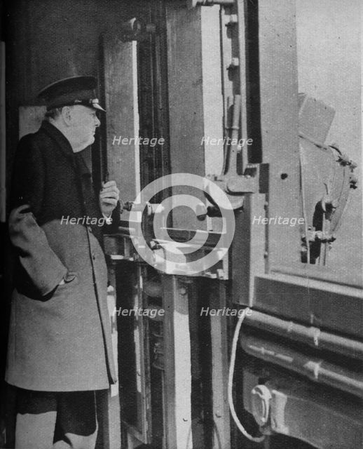 'Mr. Churchill on the bridge of the warship', 1943-44. Artist: Unknown.