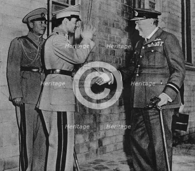 'Mr. Churchill is greeted by the Shah of Persia', 1943. Artist: Unknown.