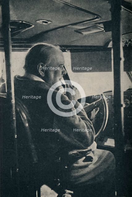 'Mr. Churchill with the R.A.F." - at the controls of the flying boat "Berwick", 1942, (1945). Creator: Unknown.