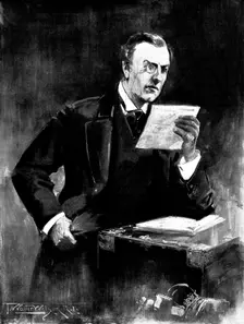 Mr. Chamberlain, Secretary of State for the Colonies, reading the telegrams from West Africa, 1898. Creator: Unknown