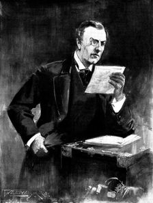 Mr. Chamberlain, Secretary of State for the Colonies, reading the telegrams from West Africa, 1898. Creator: Unknown