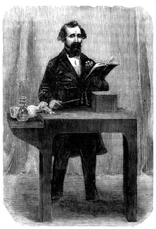 Mr. Charles Dickens reading "Little Dombey", at St Martin's Hall, 1858. Creator: Unknown