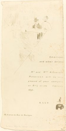 Mr. and Mrs. Alexandre Natanson Invitation, 1895. Creator: Henri de Toulouse-Lautrec