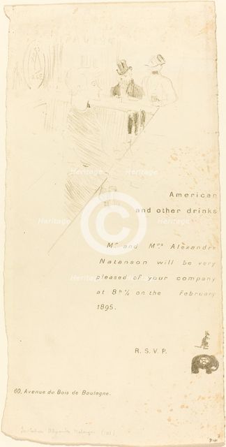 Mr. and Mrs. Alexandre Natanson Invitation, 1895. Creator: Henri de Toulouse-Lautrec.