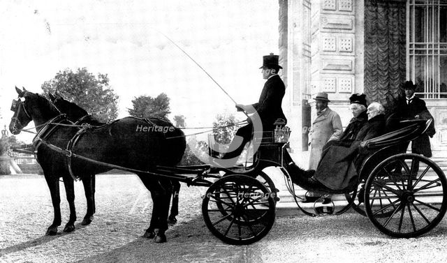 Mr. and Mrs. Gladstone, about to start for their daily drive from the Chateau Thorenc, Cannes, 1898. Creator: Numa Blanc.
