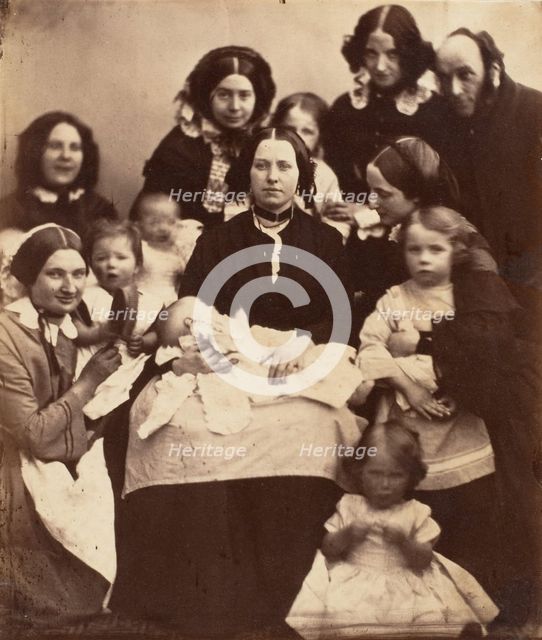 Mr. and Mrs. R. B. Tennent, Mrs. E. H. Yates, Mrs. Brandram, their Children and Three Nurses, 1850s. Creator: Unknown.