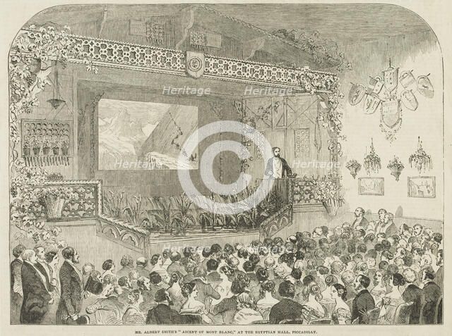 Mr Albert Smith's "Ascent of Mont Blanc", at the Egyptian Hall, Piccadilly, 1852.  Creator: Unknown.