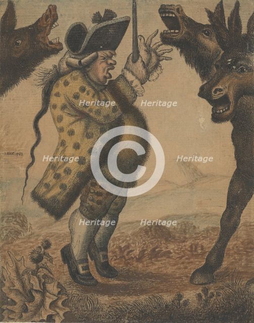 Mr. Alexander Campbell, Organist, Conducting Three Braying Asses, 1782. Creator: John Kay.