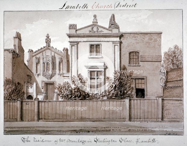 Mr Armitage's residence in Penlington Place, Lambeth, London, 1828. Artist: John Chessell Buckler