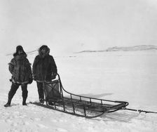 Mr. Bowen and Mr. Delezene with racing sled in an All Alaska Sweepstakes, between c1900 and 1927. Creator: Unknown