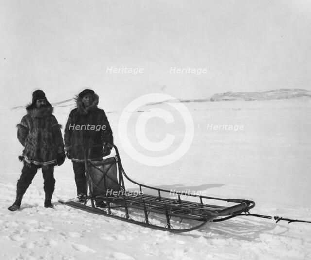 Mr. Bowen and Mr. Delezene with racing sled in an All Alaska Sweepstakes, between c1900 and 1927. Creator: Unknown.