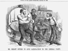Mr. Bright offers to give satisfaction to the Liberal Party 1858. Creator: Unknown
