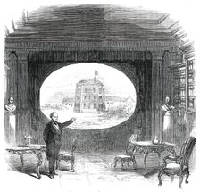 Mr. Bunn on the Stage, at the St. James's Theatre - Scene the Blackfriars Theatre, 1850. Creator: Unknown