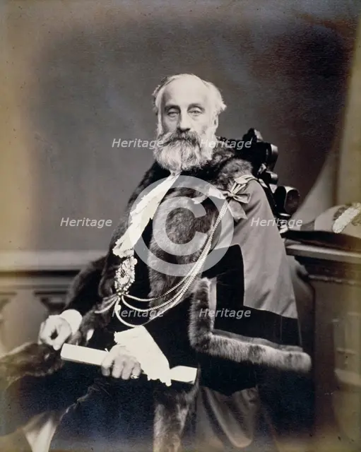 Mr Burt, Sheriff of London, wearing scarlet gown, shrieval badge and chain, c1865. Artist: Maull & Co