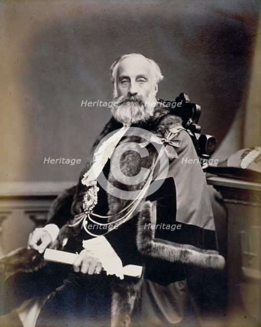 Mr Burt, Sheriff of London, wearing scarlet gown, shrieval badge and chain, c1865. Artist: Maull & Co