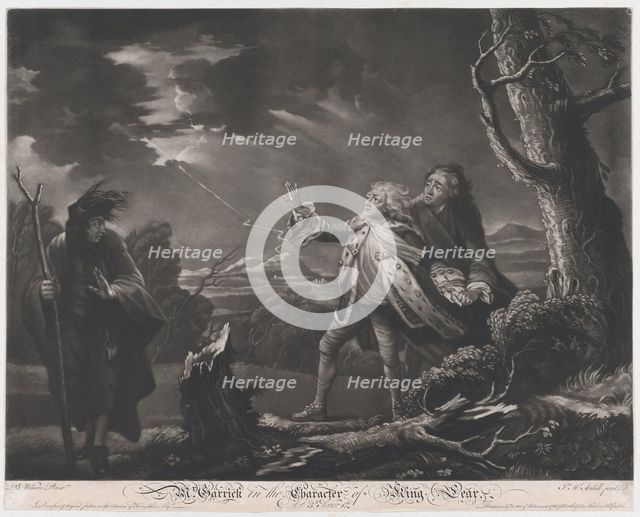 Mr. Garrick in the Character of King Lear (Shakespeare, King Lear, Act 3, Scene 1), 1761. Creator: James McArdell.