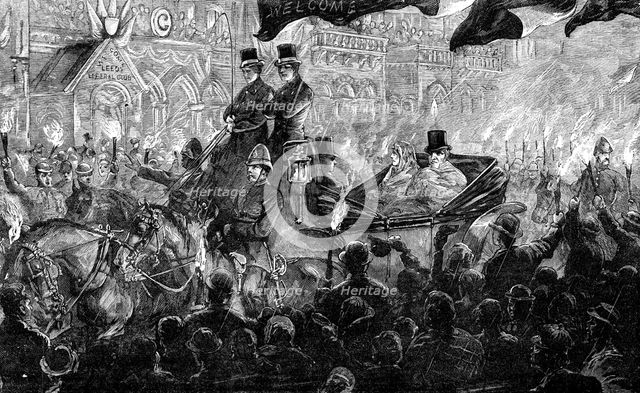 Mr. Gladstone at Leeds: the Torchlight Procession, 1881. Creator: Unknown.