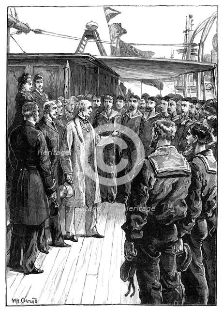 'Mr Gladstone Addressing the Officers and Crew of the Grantully Castle', late 19th century. Artist: Unknown