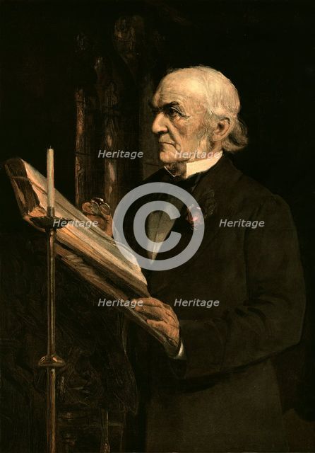 'Mr Gladstone reading the lesson in Hawarden Church', c1890s. Artist: Unknown.