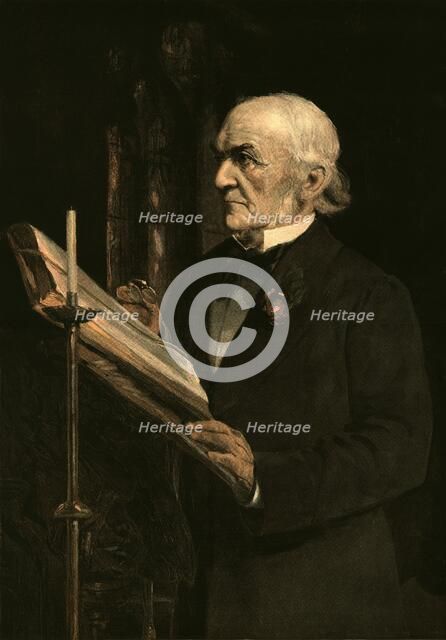 'Mr Gladstone reading the lesson in Hawarden Church', c1890s. Artist: Unknown.
