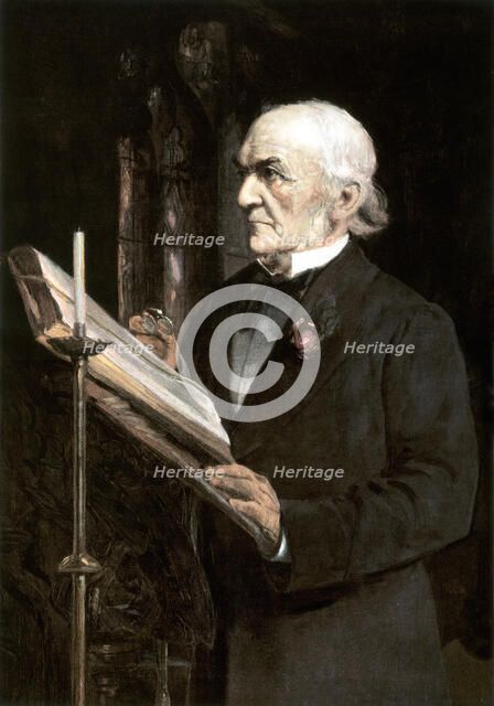 'Mr Gladstone reading the lessons in Hawarden Church', late 19th century.Artist: Sydney Prior Hall
