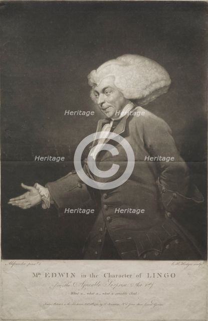 Mr. Edwin in the Character of Lingo, 1784. Creator: Charles Howard Hodges (British, 1764-1837).
