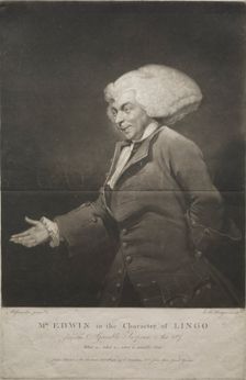 Mr. Edwin in the Character of Lingo, 1784. Creator: Charles Howard Hodges (British, 1764-1837)