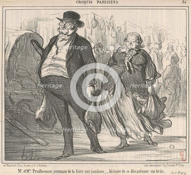 Mr et Mme Prudohomme revenant de la foire ..., 19th century. Creator: Honore Daumier.