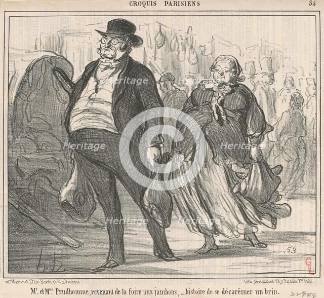 Mr et Mme Prudohomme revenant de la foire ..., 19th century. Creator: Honore Daumier.