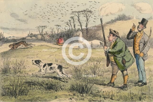 'Mr. Jogglebury Crowdey with his dog and his gun', c1860s. Creator: John Leech.