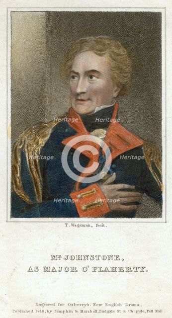 'Mr Johnstone as Major O'Flaherty', 1818.Artist: Thomas Charles Wageman