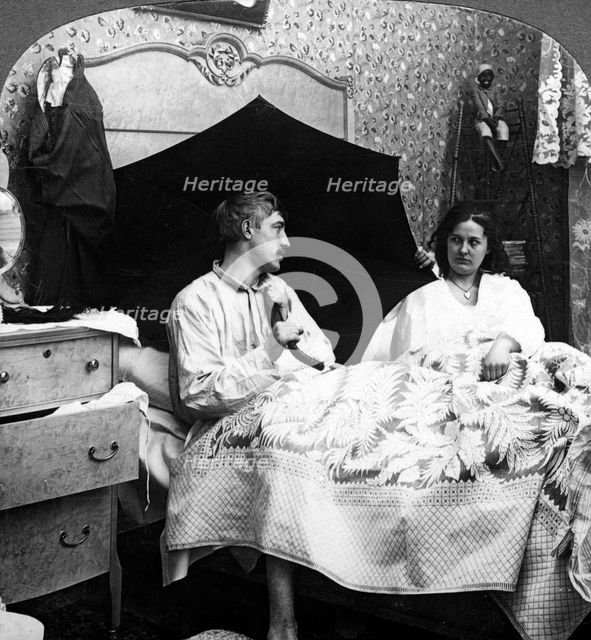 'Mr Jones Home from Club. Fears for the Storm'.Artist: American Stereoscopic Company