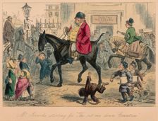 Mr. Jorrocks starting for The cut me down Countries 1854. Artist: John Leech