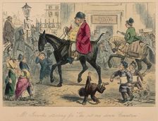 Mr. Jorrocks starting for The cut me down Countries 1854. Artist: John Leech