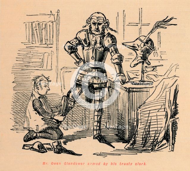 'Mr. Owen Glendower armed by his trusty clerk', c1860, (c1860). Artist: John Leech.