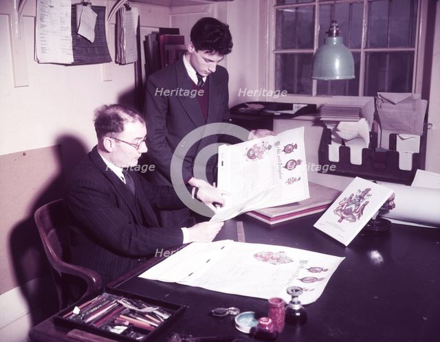 Mr. Lovegrove and assistant, College of Arms, London, c1953. Creator: Arthur Charles Kirby Ware.